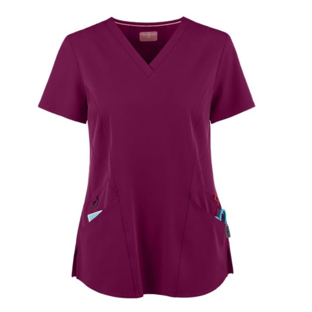NWT Wine Ava Therese Women's V Neck Scrub Top style 1084 Size XXS